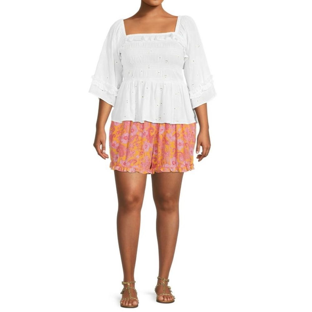ROMANTIC GYPSY Plus Flutter Trim Smocked Shorts in Marigold Size 2X NEW - Picture 1 of 14